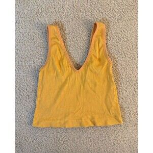 ANWND Mustard Yellow Ribbed Deep V Neck Seamless Crop Tank Top M L
